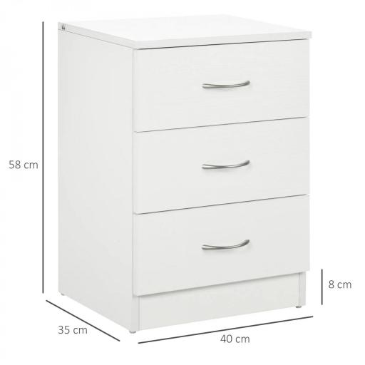 Mesilla de Noche con 3 Cajones y Asas de Aluminio Mesa de Noche para Dormitorio Salón 40x35x58 cm Blanco [1]