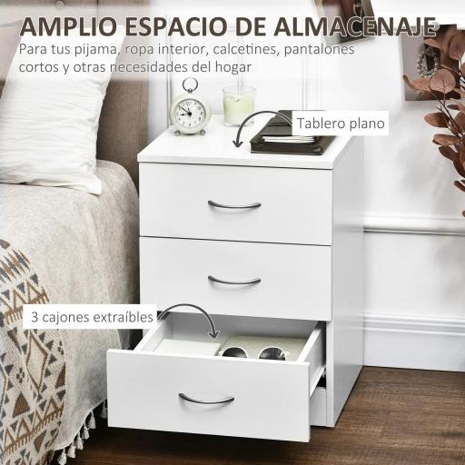 Mesilla de Noche con 3 Cajones y Asas de Aluminio Mesa de Noche para Dormitorio Salón 40x35x58 cm Blanco [2]