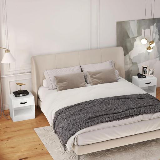 Pack de 2 Mesitas de Noche con Cajón y Compartimento Abierto para Salón 39x28x41 cm Blanco