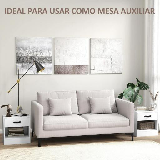 Pack de 2 Mesitas de Noche con Cajón y Compartimento Abierto para Salón 39x28x41 cm Blanco [3]
