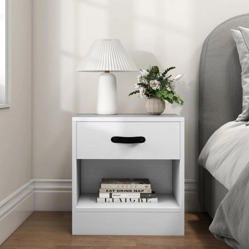 Pack de 2 Mesitas de Noche con Cajón y Compartimento Abierto para Salón 39x28x41 cm Blanco [7]