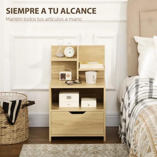 Mesita de Noche Mesilla de Noche Moderna con Cajón y Estantes de Almacenamiento para Salón Dormitorio 45x35x73cm Natural [2]