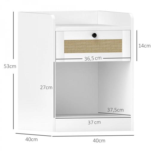 Juego de 2 Mesillas de Noche para Dormitorio con Cajón con Frontal de Ratán 40x40x53 cm Blanco [1]