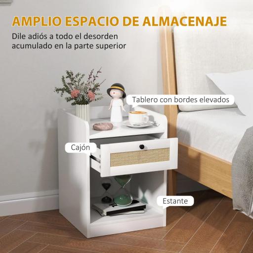 Juego de 2 Mesillas de Noche para Dormitorio con Cajón con Frontal de Ratán 40x40x53 cm Blanco [5]