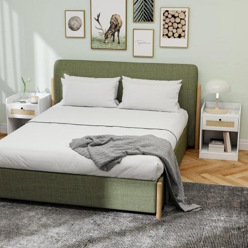 Juego de 2 Mesillas de Noche para Dormitorio con Cajón con Frontal de Ratán 40x40x53 cm Blanco [4]