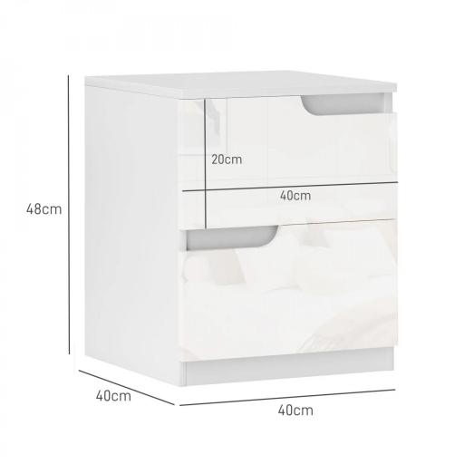 Mesita de Noche Moderna Mesilla de Noche con Cajones con Frontal Blanco Brillante y Almohadilla 40x40x48 cm Blanco [1]
