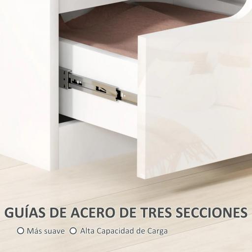 Mesita de Noche Moderna Mesilla de Noche con Cajones con Frontal Blanco Brillante y Almohadilla 40x40x48 cm Blanco [5]