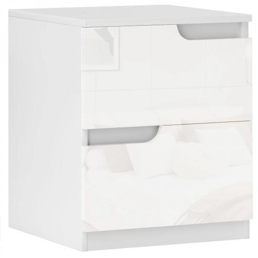 Mesita de Noche Moderna Mesilla de Noche con Cajones con Frontal Blanco Brillante y Almohadilla 40x40x48 cm Blanco [8]