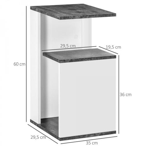 Mesita de Noche Mesa Auxiliar con 2 Estantes para Dormitorio Salón Estilo Moderno 35x29,5x60 cm Gris y Blanco [1]
