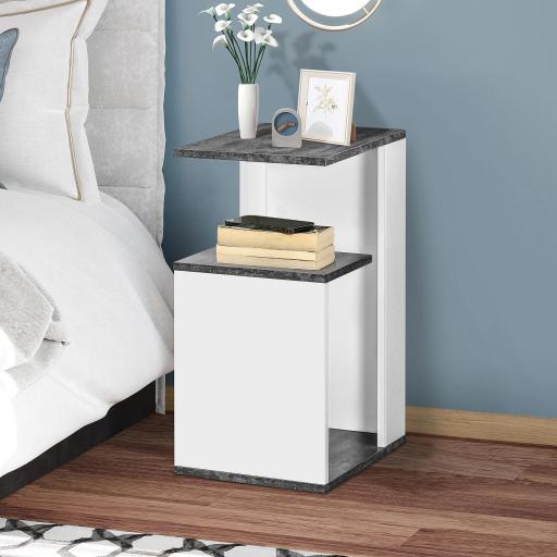 Mesita de Noche Mesa Auxiliar con 2 Estantes para Dormitorio Salón Estilo Moderno 35x29,5x60 cm Gris y Blanco [5]