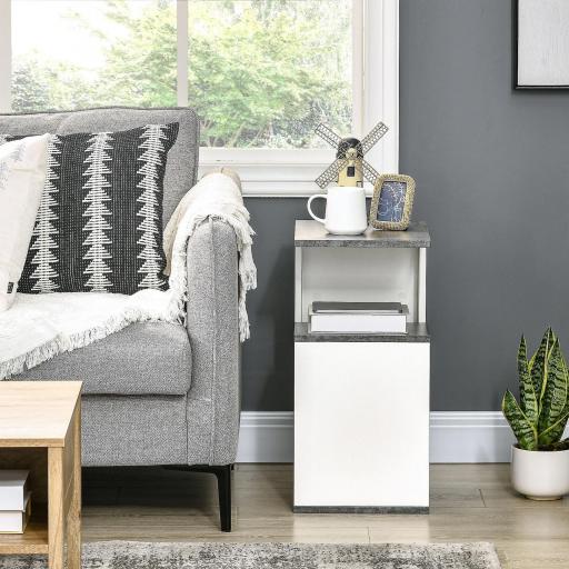 Mesita de Noche Mesa Auxiliar con 2 Estantes para Dormitorio Salón Estilo Moderno 35x29,5x60 cm Gris y Blanco [4]