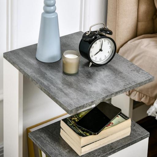 Mesita de Noche Mesa Auxiliar con 2 Estantes para Dormitorio Salón Estilo Moderno 35x29,5x60 cm Gris y Blanco [7]