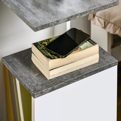 Mesita de Noche Mesa Auxiliar con 2 Estantes para Dormitorio Salón Estilo Moderno 35x29,5x60 cm Gris y Blanco [2]