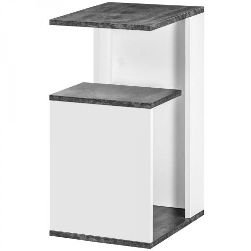Mesita de Noche Mesa Auxiliar con 2 Estantes para Dormitorio Salón Estilo Moderno 35x29,5x60 cm Gris y Blanco [9]