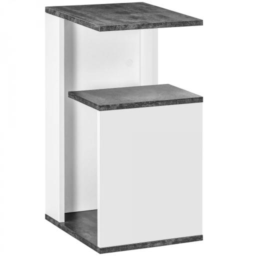 Mesita de Noche Mesa Auxiliar con 2 Estantes para Dormitorio Salón Estilo Moderno 35x29,5x60 cm Gris y Blanco [8]