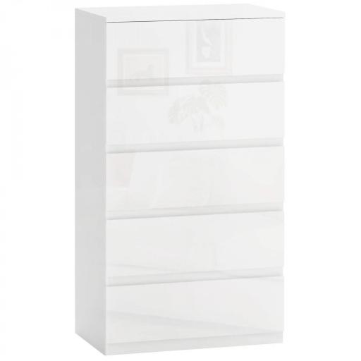Cómoda con 5 Cajones Diseño Anti-vuelco Cajonera para Salón Pasillo 55x33x100 cm Blanco Brillante [3]