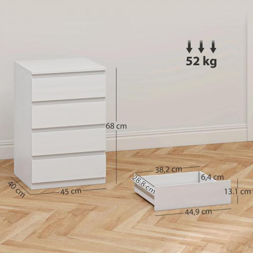 Cómoda 4 Cajones con Cierre Suave Cajonera para Salón Oficina Estilo Moderno 45x40x68 cm Blanco [1]