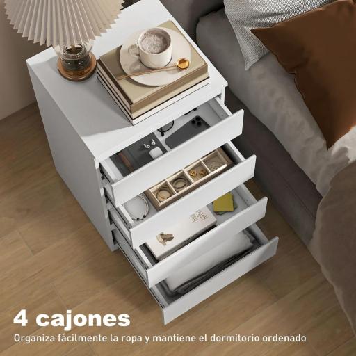 Cómoda 4 Cajones con Cierre Suave Cajonera para Salón Oficina Estilo Moderno 45x40x68 cm Blanco [7]