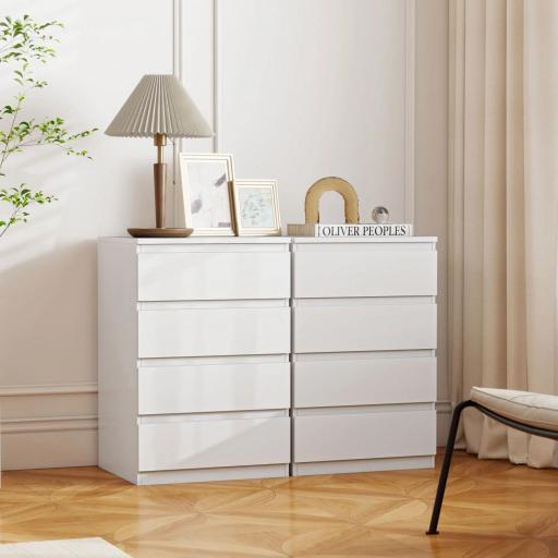 Cómoda 4 Cajones con Cierre Suave Cajonera para Salón Oficina Estilo Moderno 45x40x68 cm Blanco [3]