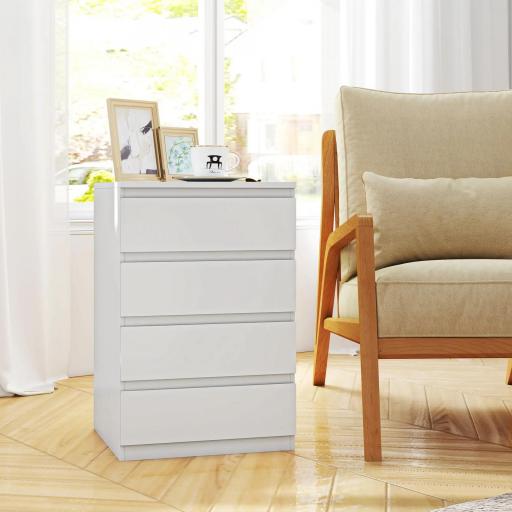 Cómoda 4 Cajones con Cierre Suave Cajonera para Salón Oficina Estilo Moderno 45x40x68 cm Blanco [6]