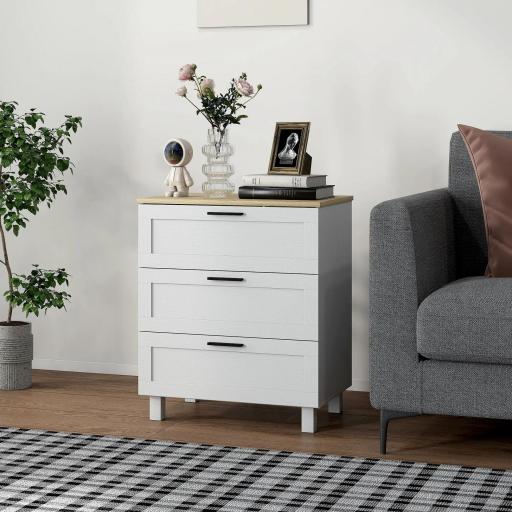 Cómoda Estrecha con 3 Cajones Cómoda Dormitorio con Patas de Madera para Salón Oficina 60x38x71 cm Blanco [6]