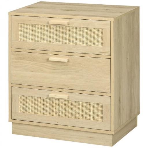 Cómoda con 3 Cajones de Rejilla de Ratán Cajonera de Madera para Dormitorio Estilo Cannage Bohemio 60x38x69 cm Natural [3]