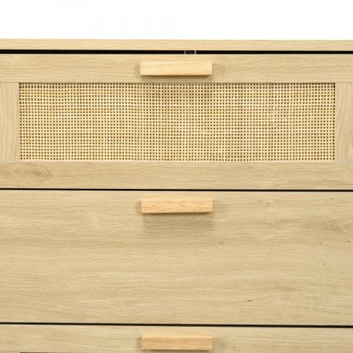 Cómoda de Madera con 6 Cajones de Rejilla de Ratán Estilo Bohemio Mueble Cajonera para Salón Oficina 110x40x69 cm Roble [7]