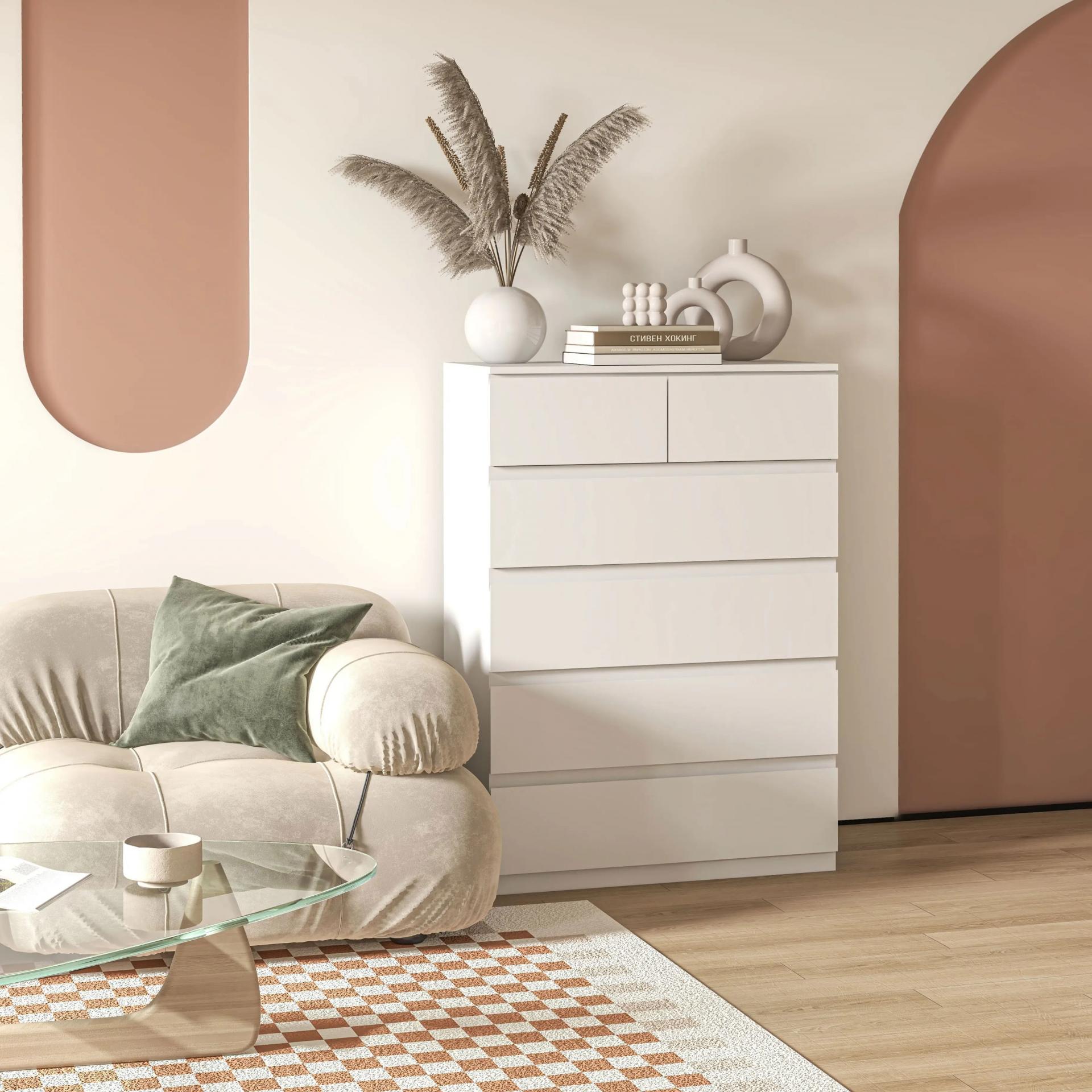 Cómoda con 6 Cajones Cajonera de Madera de Estilo Moderno para Dormitorio Entrada Salón 80x39x115 cm Blanco