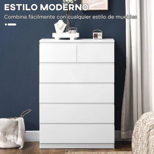 Cómoda con 6 Cajones Cajonera de Madera de Estilo Moderno para Dormitorio Entrada Salón 80x39x115 cm Blanco [3]