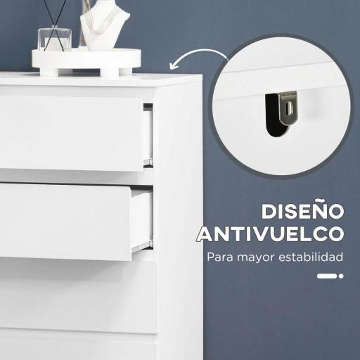 Cómoda con 6 Cajones Cajonera de Madera de Estilo Moderno para Dormitorio Entrada Salón 80x39x115 cm Blanco [4]
