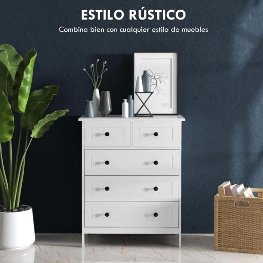 Cómoda con 5 Cajones Sifonier de Dormitorio para Salón Oficina Estudio Estilo Moderno 74x40x91 cm [2]