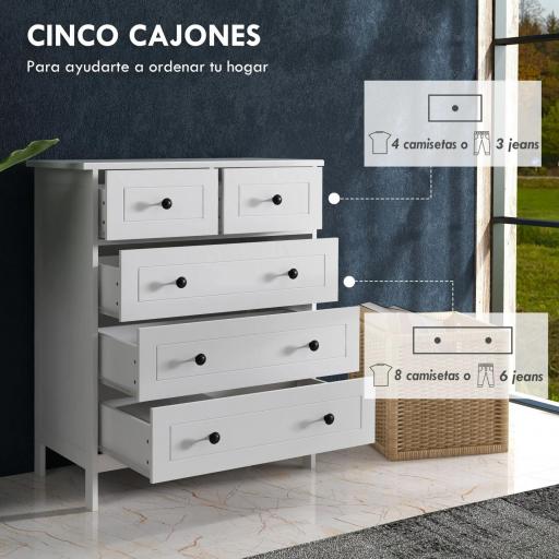 Cómoda con 5 Cajones Sifonier de Dormitorio para Salón Oficina Estudio Estilo Moderno 74x40x91 cm [6]