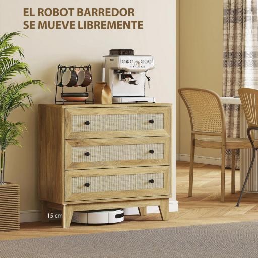 Cómoda con 3 Cajones Cajonera de Madera con Frontales de Ratán Estilo Cannage para Dormitorio 80x35x76 cm Natural [6]