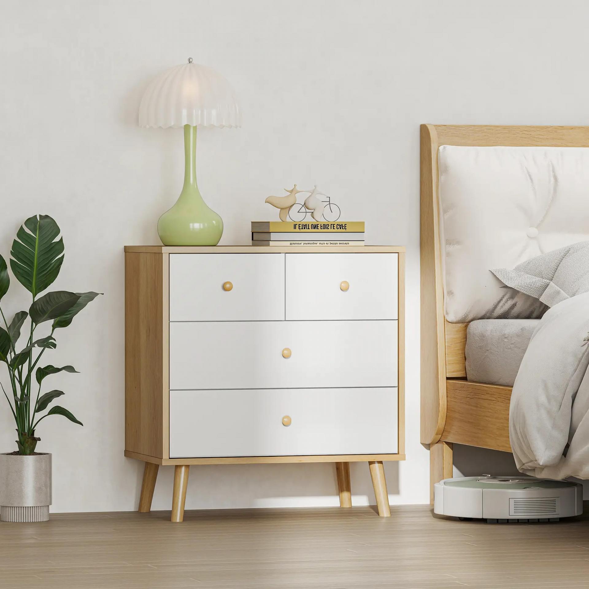 Cómoda de 4 Cajones con Acabado Elegante y Gran Capacidad de Almacenaje 60x35x65 cm Roble y Blanco