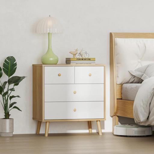 Cómoda de 4 Cajones con Acabado Elegante y Gran Capacidad de Almacenaje 60x35x65 cm Roble y Blanco
