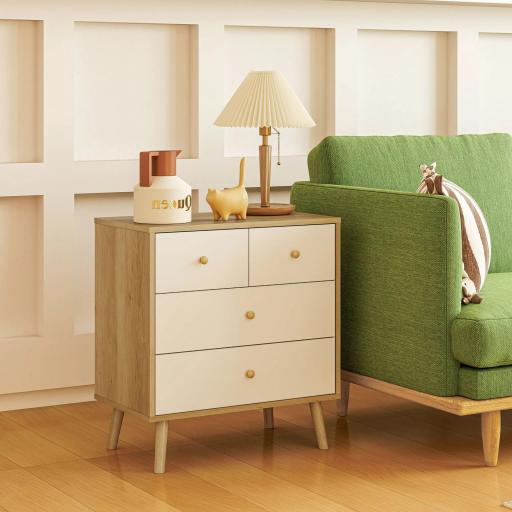 Cómoda de 4 Cajones con Acabado Elegante y Gran Capacidad de Almacenaje 60x35x65 cm Roble y Blanco [6]