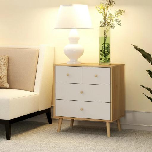 Cómoda de 4 Cajones con Acabado Elegante y Gran Capacidad de Almacenaje 60x35x65 cm Roble y Blanco [3]