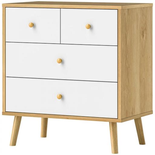 Cómoda de 4 Cajones con Acabado Elegante y Gran Capacidad de Almacenaje 60x35x65 cm Roble y Blanco [8]