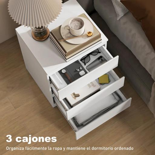 Cómoda 3 Cajones con Cierre Suave Cajonera para Salón Oficina Estilo Moderno 45x40x52,8 cm Blanco [6]