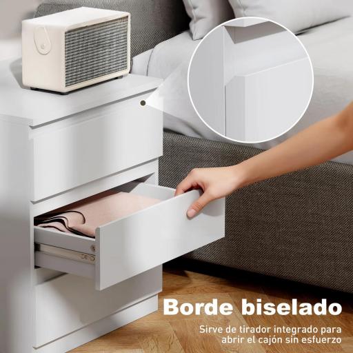 Cómoda 3 Cajones con Cierre Suave Cajonera para Salón Oficina Estilo Moderno 45x40x52,8 cm Blanco [3]
