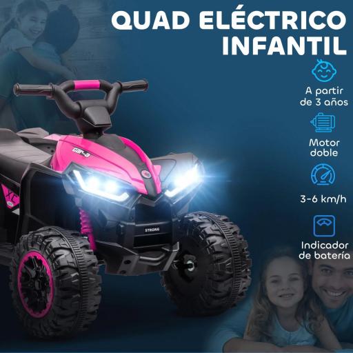 Quad Eléctrico para Niños de 3-5 Años Vehículo Eléctrico a Batería 12V con 2 Motores 83x53x55,5 cm Rosa [2]