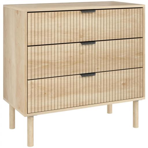 Cómoda de Dormitorio Estilo Nórdico con Cajones Amplios Paneles Acanalados y Tiradores Metálicos 80x40x77,5 cm Roble [9]
