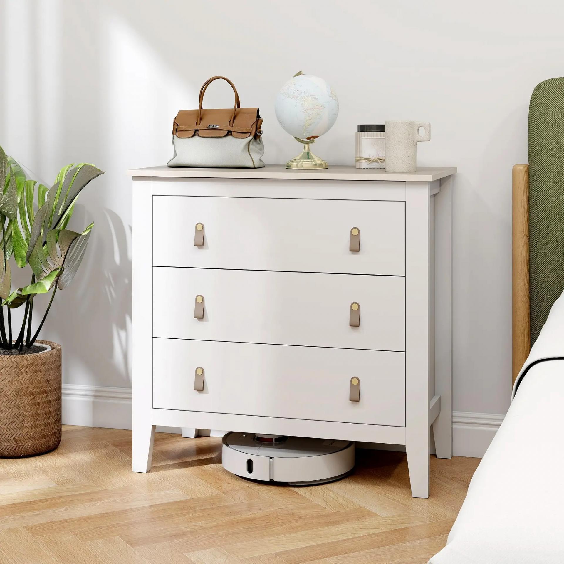 Cómoda para Dormitorio con 3 Cajones Tiradores de PU Cajonera para Salón Pasillo 80x40x78,5 cm Blanco