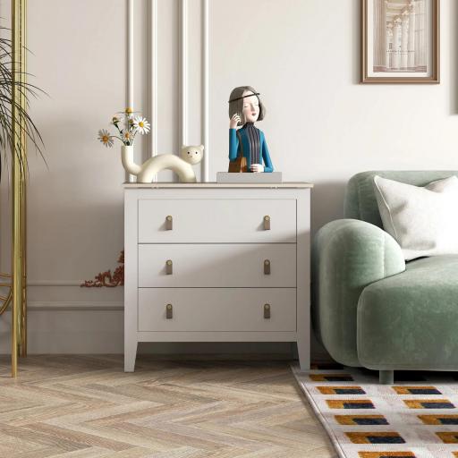 Cómoda para Dormitorio con 3 Cajones Tiradores de PU Cajonera para Salón Pasillo 80x40x78,5 cm Blanco [7]