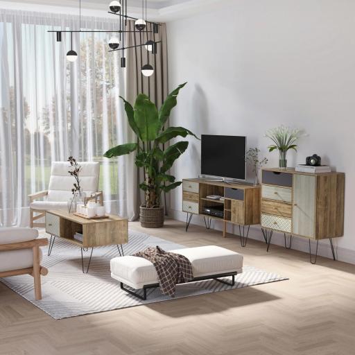 Cómoda con 4 Cajones Estilo Boho Cajonera de Madera con Patas de Metal para Salón Dormitorio 79x39x86 cm Marrón