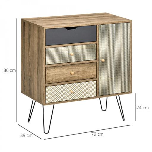 Cómoda con 4 Cajones Estilo Boho Cajonera de Madera con Patas de Metal para Salón Dormitorio 79x39x86 cm Marrón [1]