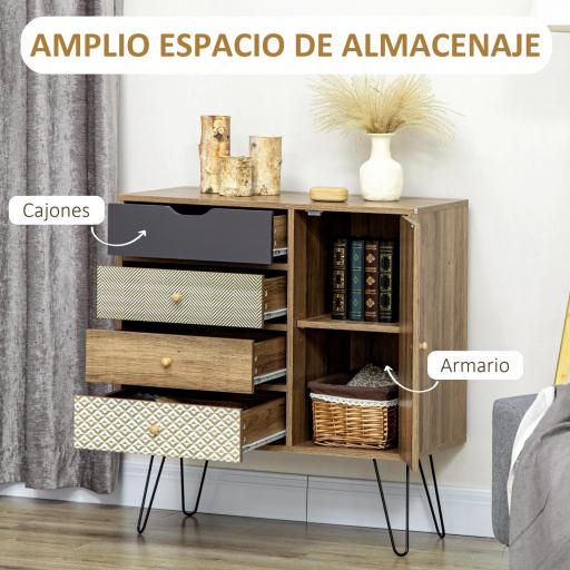 Cómoda con 4 Cajones Estilo Boho Cajonera de Madera con Patas de Metal para Salón Dormitorio 79x39x86 cm Marrón [3]