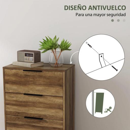 Cómoda para Dormitorio Alta con 4 Cajones Tiradores Metálicos Cajonera Estrecha para Salón Pasillo 62x35x105 cm Natural [6]