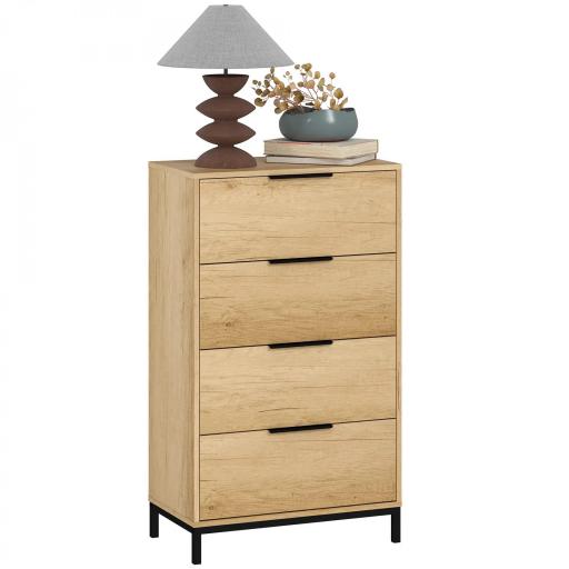 Cómoda para Dormitorio Alta con 4 Cajones Tiradores Metálicos Cajonera Estrecha para Salón Pasillo 62x35x105 cm Natural [7]