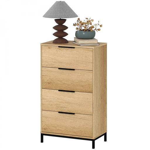 Cómoda para Dormitorio Alta con 4 Cajones Tiradores Metálicos Cajonera Estrecha para Salón Pasillo 62x35x105 cm Natural [9]